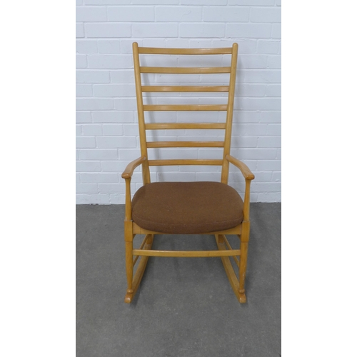 223 - Vintage beechwood ladderback rocking chair , 52 x 100cm.