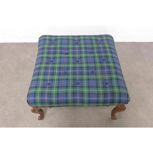 227 - Large tartan upholstered centre stool, raised on mahogany cabriole legs,  76 x 47 x 76cm.