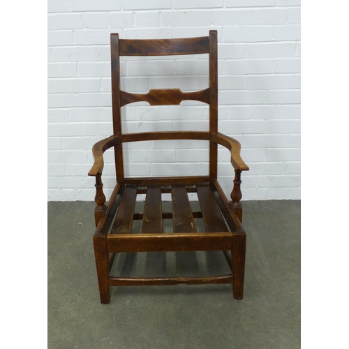 239 - Nursing chair with open arms and slatted seat,  60 x 93 x 46cm.