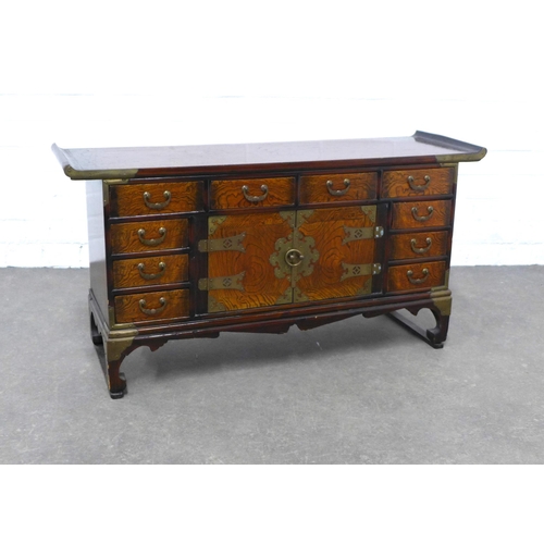 251 - Korean elm and brass mounted low cabinet, 93 x 49 x 29cm.