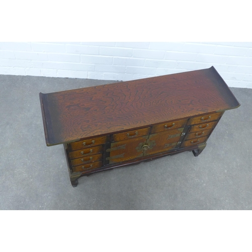 251 - Korean elm and brass mounted low cabinet, 93 x 49 x 29cm.