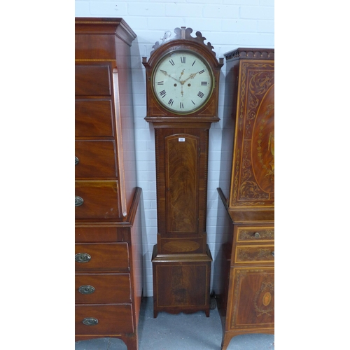 255 - 19th century mahogany drumhead longcase clock, 46 x  202 x 22cm.