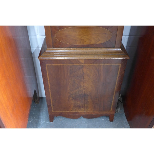 255 - 19th century mahogany drumhead longcase clock, 46 x  202 x 22cm.