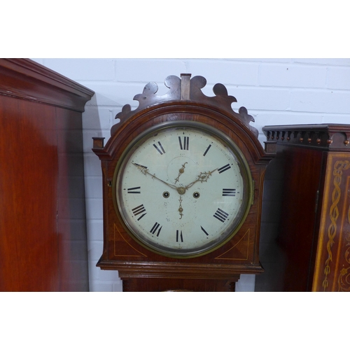 255 - 19th century mahogany drumhead longcase clock, 46 x  202 x 22cm.