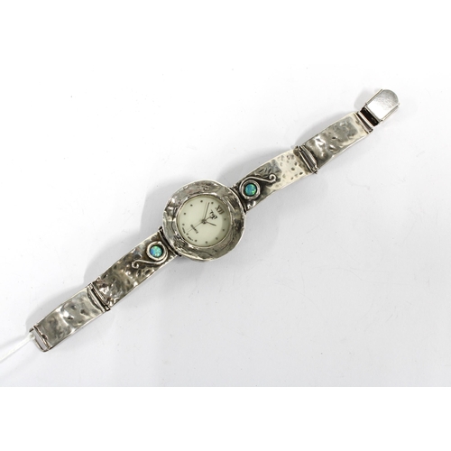 33 - Ladies silver wristwatch with opalescent cabochons