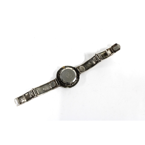 33 - Ladies silver wristwatch with opalescent cabochons