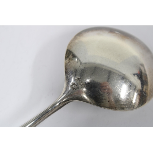 34 - Georg Jensen silver bouillon/ jam spoon,  Cypress design, stamped Sterling Silver and makers mark.