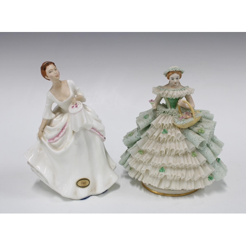 388 - Royal Doulton 'Carol' figure, 18cm, and a Dresden 'Going to the Fair' figure (2)