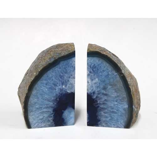 396 - Blue geode quartz bookends, 11cm