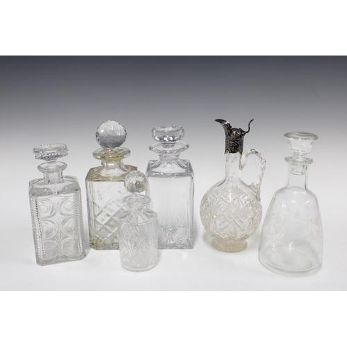 397 - Six various glass decanters to include a claret jug, tallest 25cm