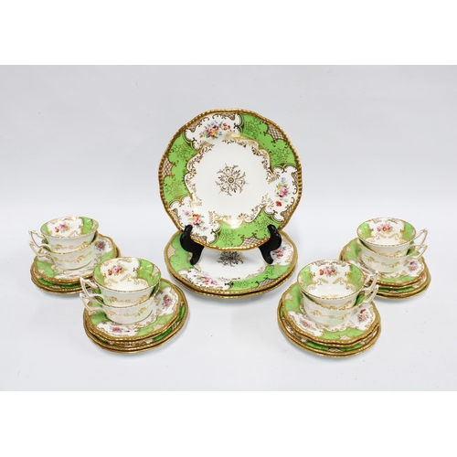 415 - Coalport green and gilt eight place tea set, with three plates (27)