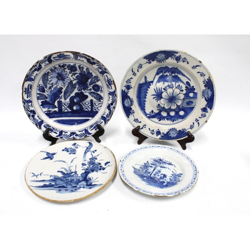 418 - Four various blue and white tin glazed plates  (4)