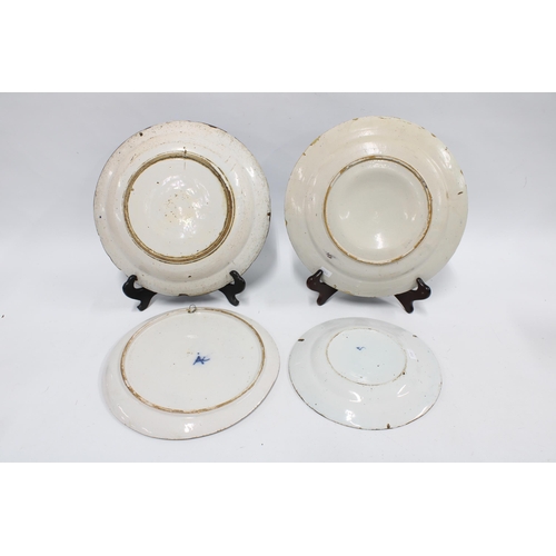 418 - Four various blue and white tin glazed plates  (4)