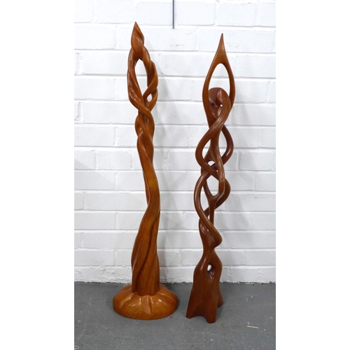 420 - Two wooden spiral sculptures, 94cm. (2)