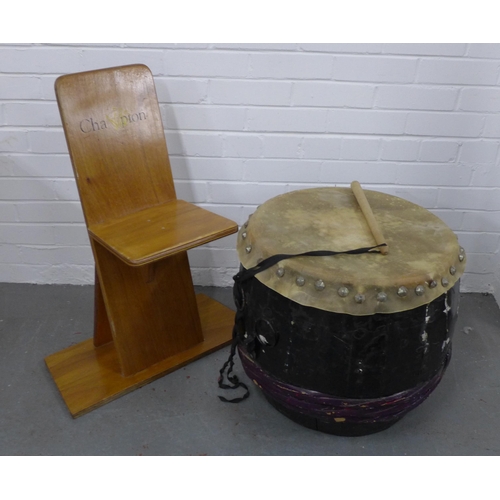 424 - Large drum together with a Champion drum seat. (2)