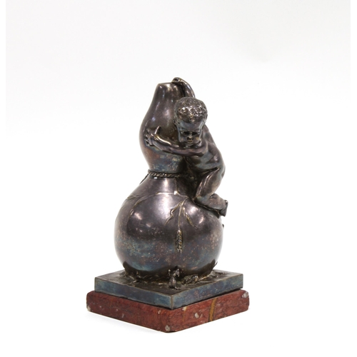 434 - AFTER LOUIS KLEY ( 1833 - 1911) A French silvered bronze cupid and gourd figure group, on a red hard... 