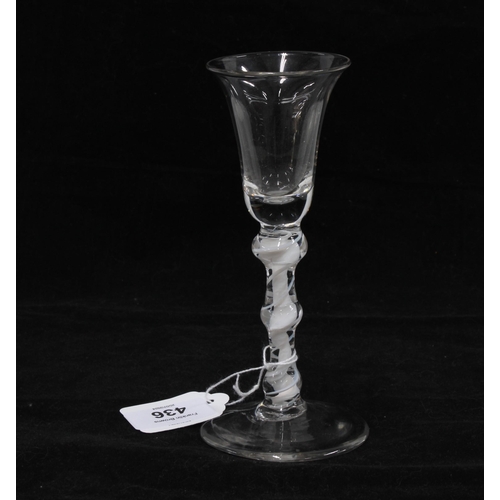 436 - Mid 18th century English enamel twist stem wine glass, 17cm