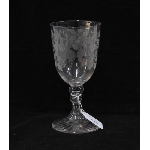 439 - A large Victorian wine glass with foliate etched bowl, 19cm