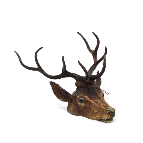 442 - An early 20th century cold painted bronze stags head, likely Austrian, 23cm long