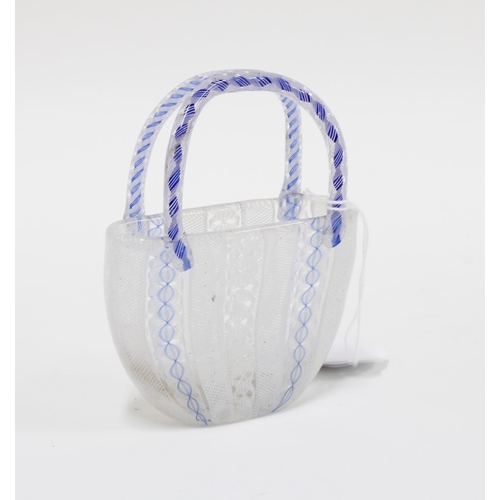 447 - 19th Century Venetian / Murano blue and white latticino glass basket, 10.5cm