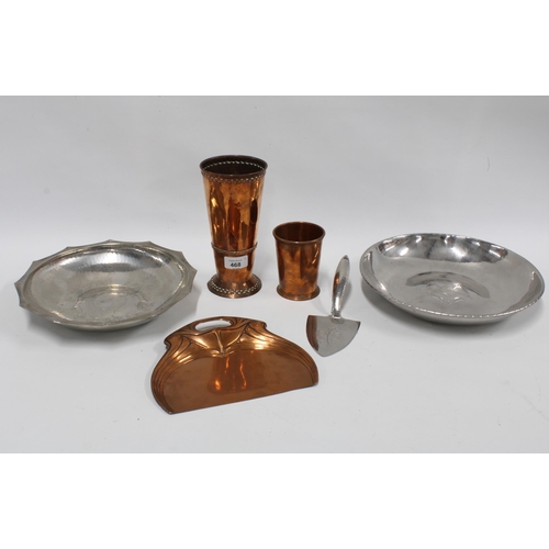 468 - Arts & Crafts metalwares to include a KSIA FIRTH STAYBRITE bowl, Borrowdale stainless steel bowl, co... 