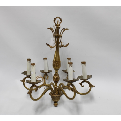 474 - Six branch brass chandelier, 50cm drop