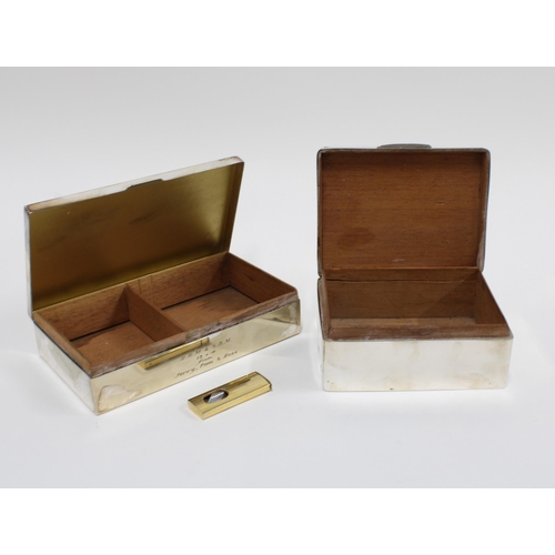 49 - George V silver cigarette box, Birmingham 1931 together with an Epns cigarette box and a cigar cutte... 