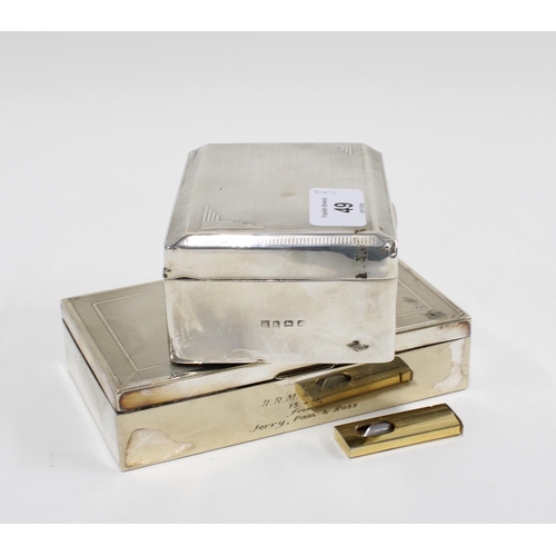 49 - George V silver cigarette box, Birmingham 1931 together with an Epns cigarette box and a cigar cutte... 