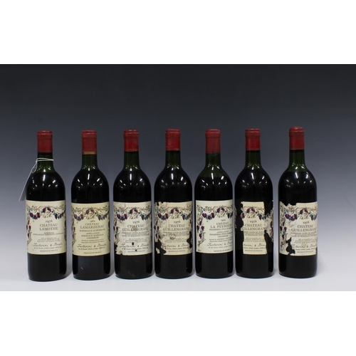 490 - Château Guillengrang 1976 four bottles, Château Lamothe 1976 & Château Lamothe 1982 and Château La P... 