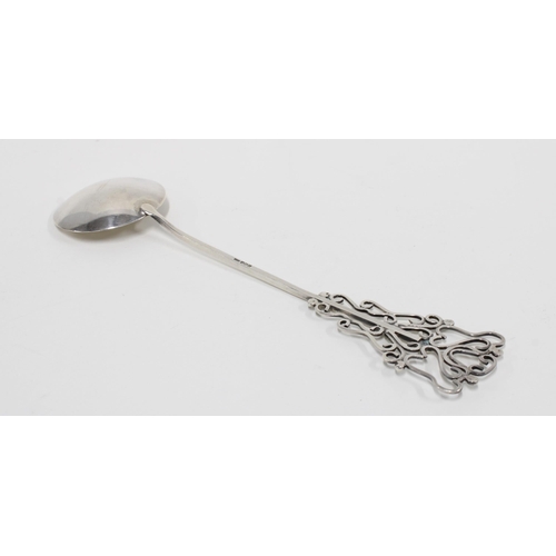 53 - Arts & Crafts silver spoon by Nellie Elizabeth Smyth, Edinburgh 1949, with long stem and pierced han... 