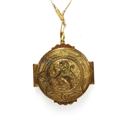 6 - 9ct gold chain with a gilt metal hair and seed mourning locket pendant