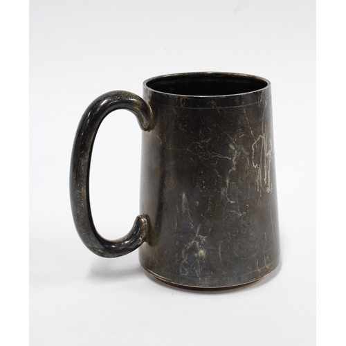 66 - Early 20th century tankard with foliate engraved pattern and inscribed with initials, base marked St... 