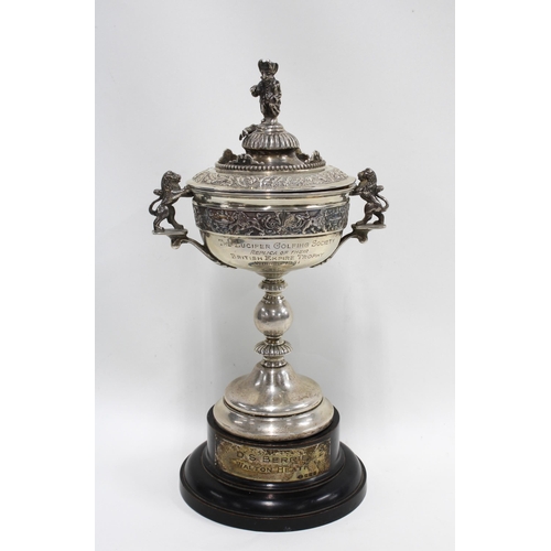 69 - The Lucifer Golfing Society silver trophy by the Goldsmiths & Silversmiths Company London 1950, with... 