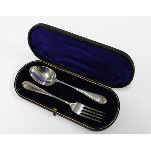 75 - Edwardian silver fork and spoon Christening set, Birmingham 1907, in original fitted case