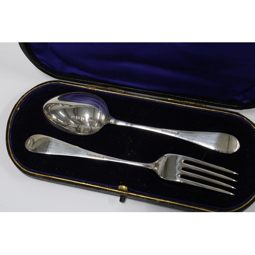 75 - Edwardian silver fork and spoon Christening set, Birmingham 1907, in original fitted case