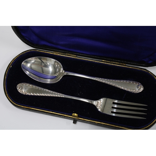 75 - Edwardian silver fork and spoon Christening set, Birmingham 1907, in original fitted case