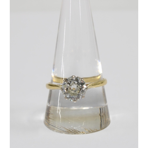 91 - Diamond solitaire ring, the claw set brilliant cut diamond is approx 2ct, set to a plain gold band, ... 