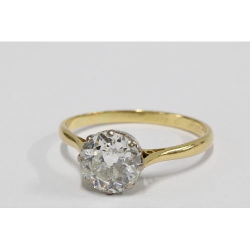 91 - Diamond solitaire ring, the claw set brilliant cut diamond is approx 2ct, set to a plain gold band, ... 