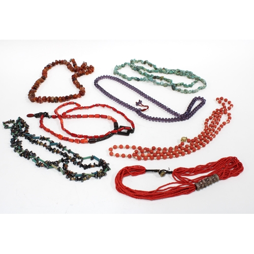 40 - Seven bead strand necklaces to include coral, turquoise and hardstone, etc (7)