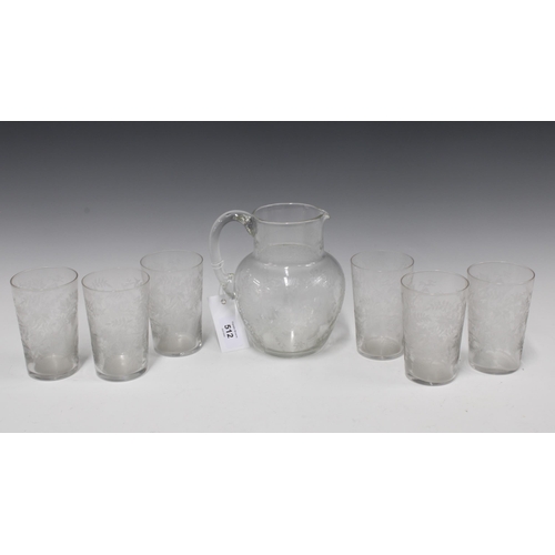 512 - A glass water / lemonade set with jug and set of six beakers (7)