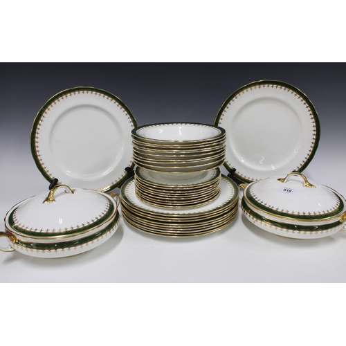 518 - Aynsley bone china tablewares to include plates, side plates, bowls and two tureens, pattern No 8213