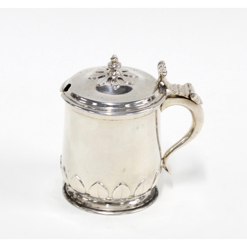 59 - Hamilton & Inches silver mustard pot with blue glass liner, marks worn, 8cm high