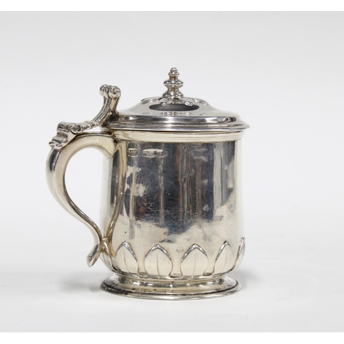 59 - Hamilton & Inches silver mustard pot with blue glass liner, marks worn, 8cm high