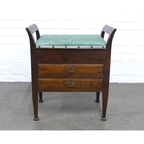 522 - Mahogany piano stool with two short drawers, 55 x 61 x 34cm.