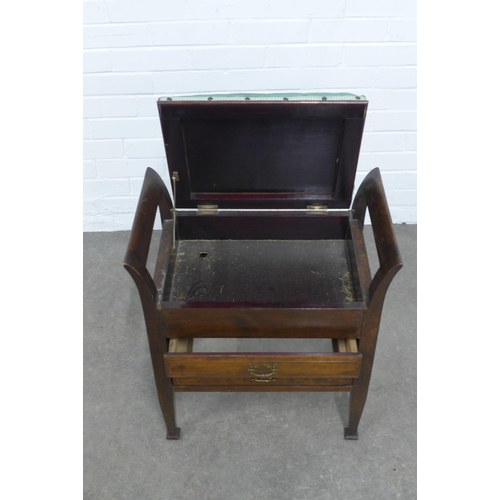 522 - Mahogany piano stool with two short drawers, 55 x 61 x 34cm.