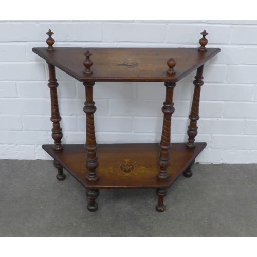 524 - Mahogany inlaid two tier whatnot, 66 x 62 x 27cm.