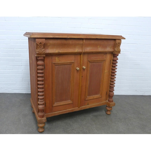 529 - Pine two door cabinet / dresser with two short drawers, over cupboard doors, 118 x 113 x 55cm.