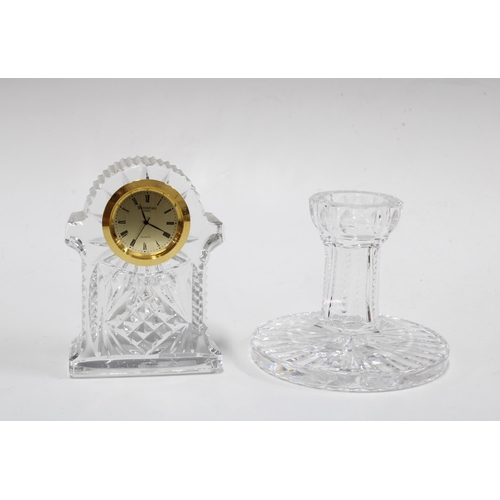 108 - WATERFORD crystal candlestick and clock (2) 11 x 10cm.