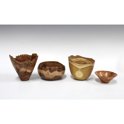 123 - Four Artisan designed wooden bowls to include acacia, gum and maple burr (4) 13cm.