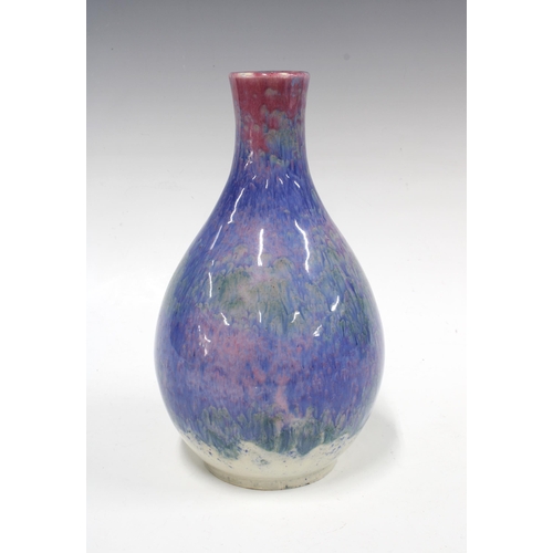 130 - HOLYROOD POTTERY vase with streaked lavender glaze, impressed mark to  the base, 15 x 25cm.